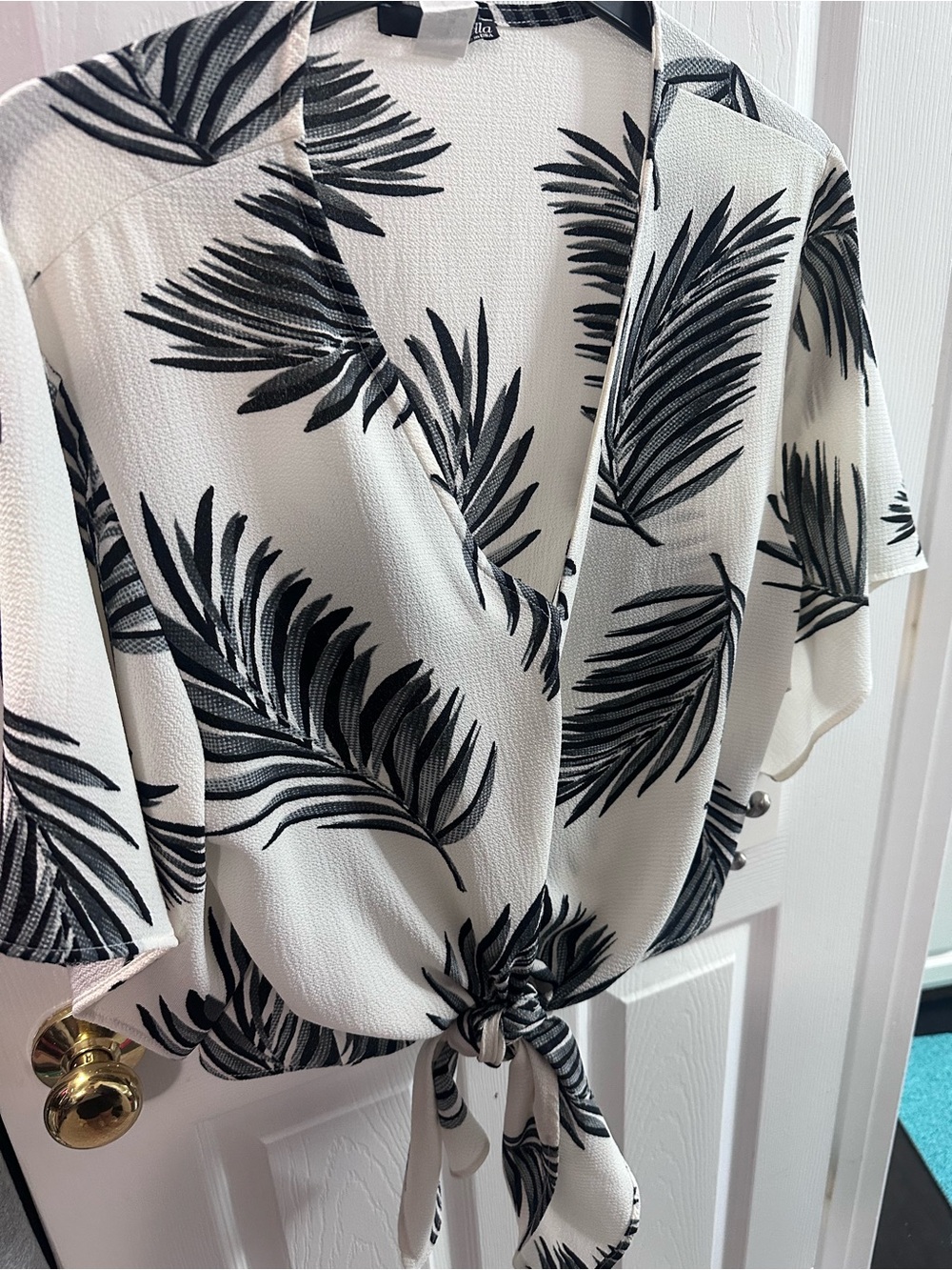 Ariella Black and White Palm Print Blouse